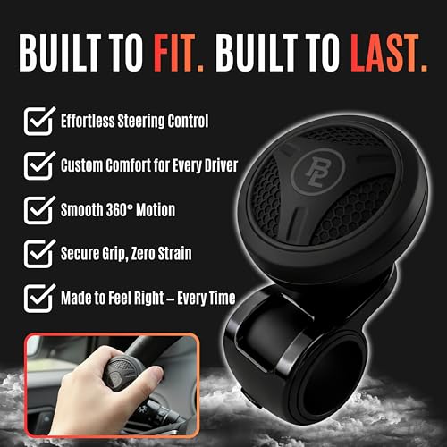 FOURING BL Steering Wheel Knob Spinner – Universal Non-Slip Fit, Die-Cast ABS & Premium Silicone Suicide Knob with Metal Ball Bearing – Ideal for Cars, Trucks, Boats (All Black)