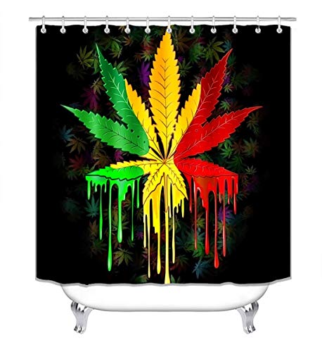 Jayden&Madge 4 Stück/Set Marihuana Weed Leaf Duschvorhang, Jamaican Reggae Rasta Badezimmer Dekor, wasserdichtes… – Bild 3
