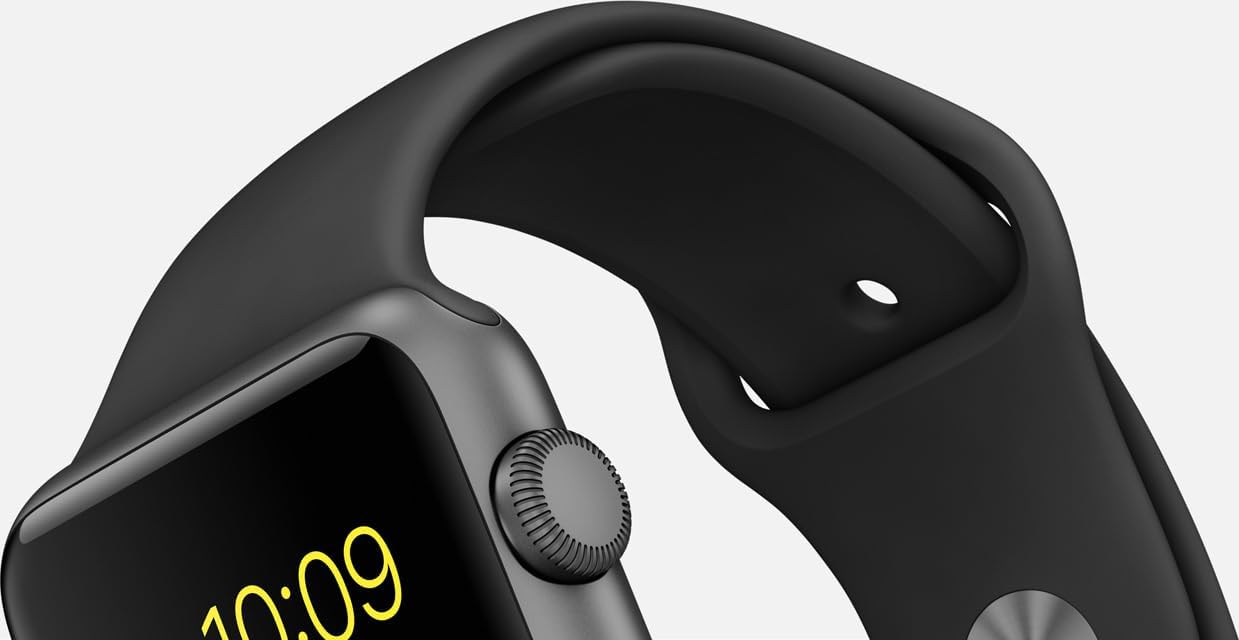 Sivu view of Apple Watch Series 1 showing the Digital Crown and side button.