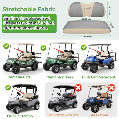 Image of 10L0L Golf Cart Seat Cover Set Fit for Club Car DS Precedent & Yamaha, Warm Bench Seat Covers for Cold Winter Weather, Breathable Washable Polyester Mesh Cloth Gray Black Beige Red Blue