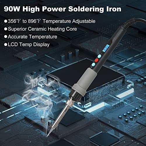 Tomshin Ferro de solda com display digital de 90 W, ajuste de temperatura digital programável, aquec