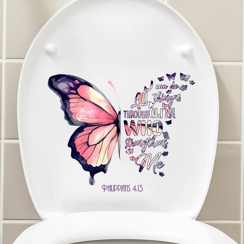Flowers and Butterfly Letter Toilet Cover Sticker Decals,Spring Flower Leaf Waterproof Toilet Lid Tank Seat Decals Cistern Self-Adhesive Bathroom Wall Sticker