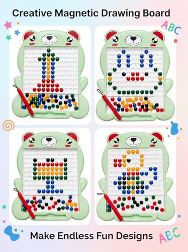 Image of Magnetic Drawing Board for Kids with 80 Beads & Pen | Big Size Educational Doodle Board | Preschool Learning & Fine Motor Skills Toy for Toddlers (Green)