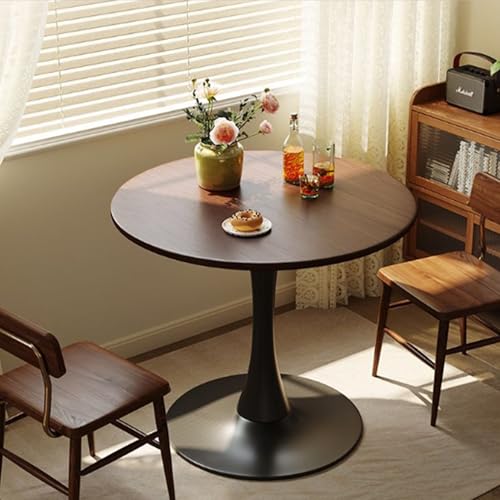 24' Tulip Table for 2-3 Persons Walnut Modern Round Dining Tables Mid-Century Kitchen Table Wooden MDF Top Steel Base Small for Living Room Balcony Leisure (Walnut, 23.6')