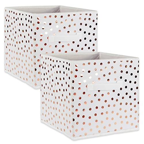 DII Non Woven Polyester Storage Bin, Polka Dot, White & Copper, Large Set of 2, 13 x 13 x 13 inches (Set of 2)