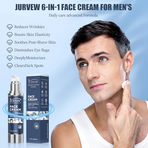 6-in-1 Face Cream for Men - Anti-Aging Moisturizer with Hyaluronic Acid & Niacinamide, Reduces Wrinkles, Dark Spots, Under Eye Bags, For Dry Skin, Daily Hydrating Face & Eye Treatment (1.7 Oz) - Image 3