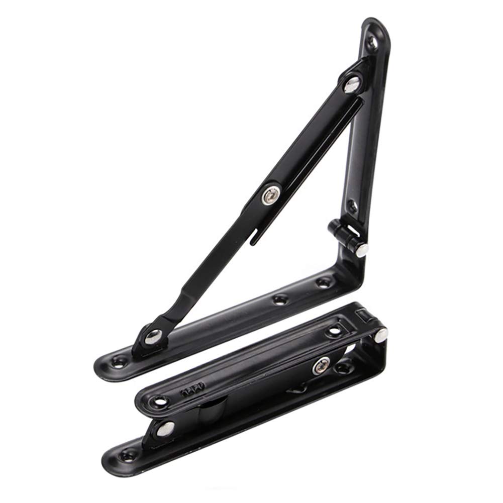 YFSS Folding Shelf Bracket, Wall-Mounted Table Hinge, Metal Bracket Triangle,Black,2pcs 90 Degree