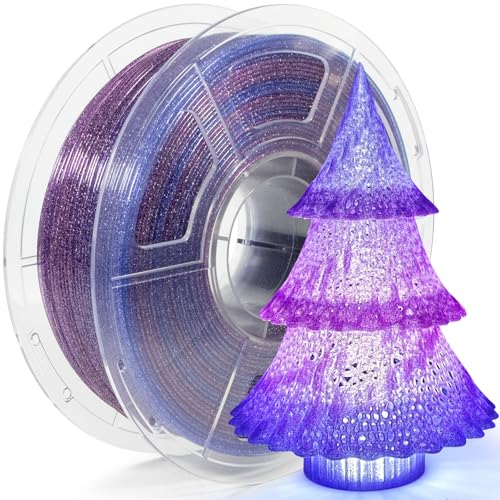 Image of IEMAI Glitter Clear PETG Filament 1.75mm 1KG, Sparkly Transparent Finish 3D Printer Filament, Dual Colour Gradient Blue to Purple for Lampshades, Home Decor & DIY Models