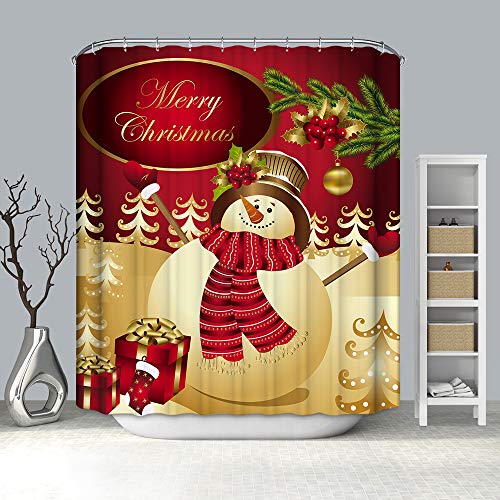 BH Home & Linen Season's Greetings Christmas Holiday Fancy Fabric Shower Curtain 100% Polyester 70