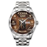 DATTYCAFT Put On The Full Armour of God | Personalized Men's Wrist Watch, Christian Scripture Custom Watches, Armor of God Metal Watch, Father's Day Religious Gift for Men Husband Dad Pastor