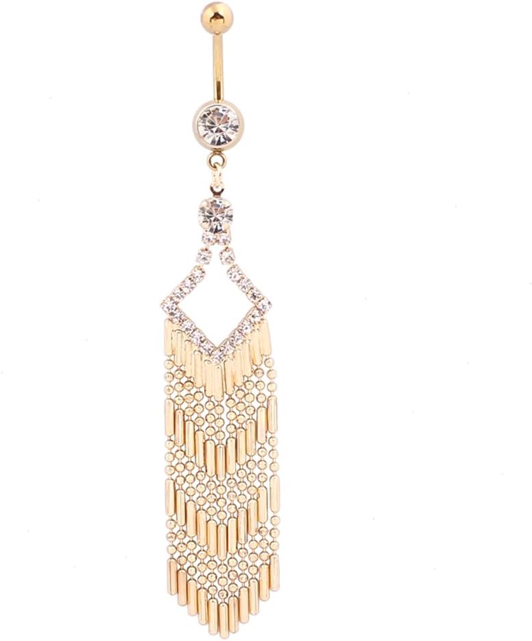 WOWOHE Belly Button Rings Belly Rings Surgical Steel Dangling Belly Button Ring Gold Tassel 14G Body Piercing Jewelry for Women