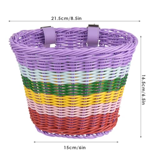 BUYGOO Laufrad Korb mit 2 Lederriemen, Abnehmbar, Fahrradkorb Geflochten Kunststoff, Fahrrad Korb Weidenkorb Vorne, Bike Basket Front, Bunt Fahrradkorb Vorne, für Meisten Fahrräder