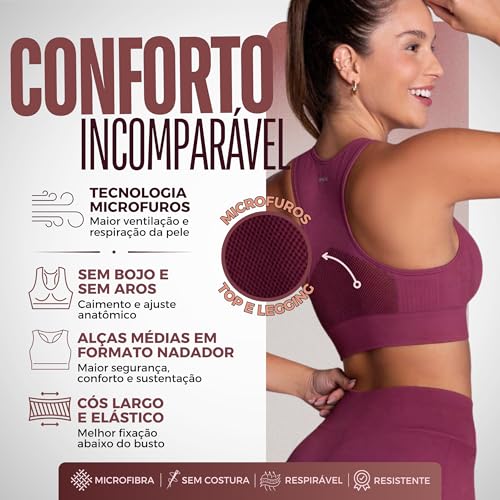 Conjunto Fitness Sem Costura Microfibra de Poliamida Selene Academia Legging e Top Adulto | Argila |