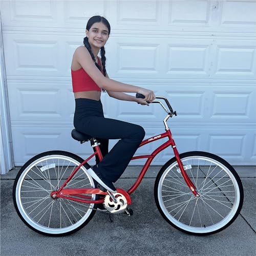 HILAND 26 Inch Womens Beach Cruiser Bike, Single Speed Commuter Bicycle with Rear Coaster Brake, Low Step-Through Frame, Comfortable Seat with Dual Springs, City Hybrid Bike for Women Men Adult