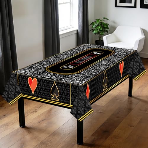 Casino Poker Tablecloth Playing Cards Party Decorations Poker Table Cloth Blackjack & Texas Holdem Table Cover for Las Vegas Casino Game Night Party Birthday Decor Game Tablecloth Gift Supplies 9x5 Ft