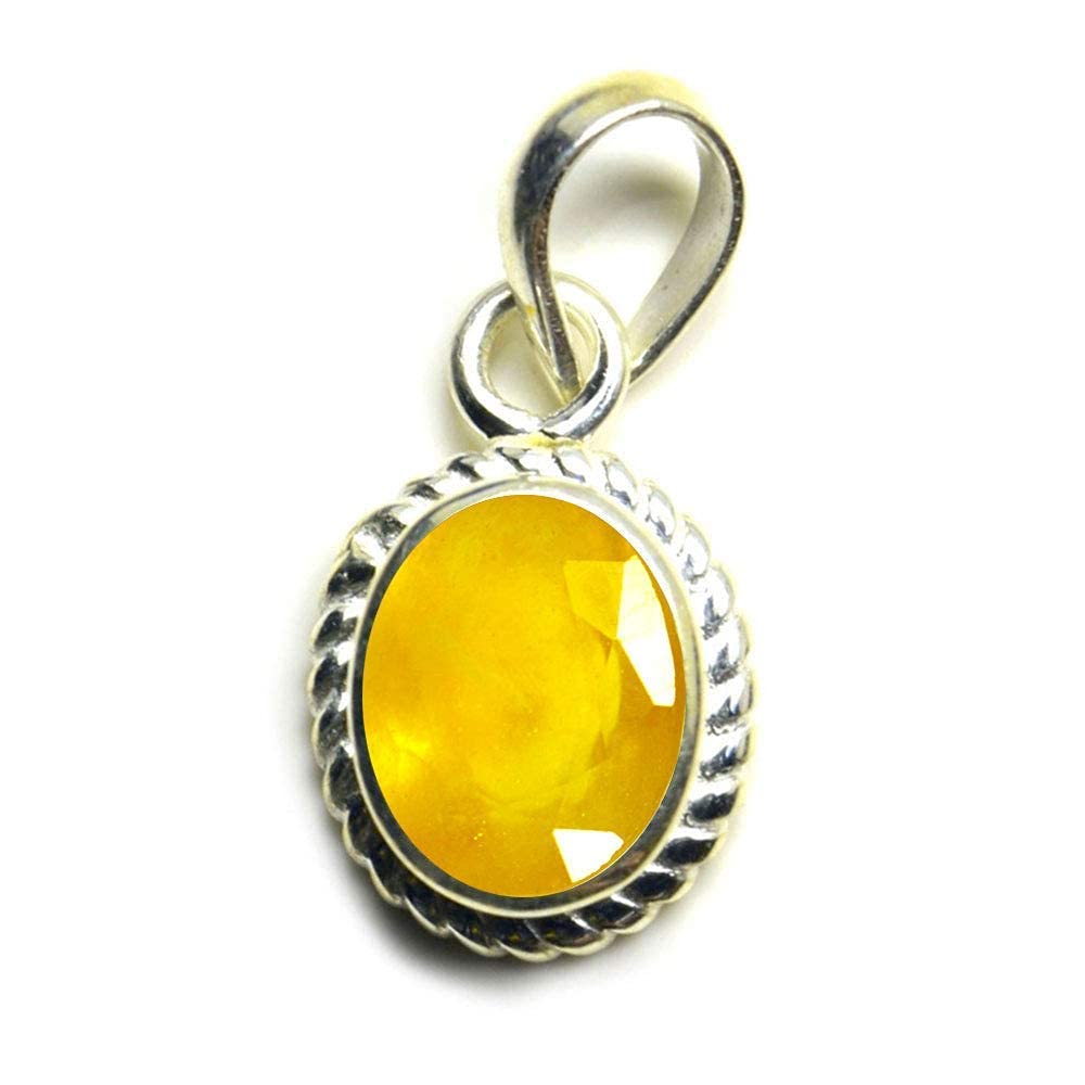 7.25 Carat Natural Yellow Sapphire Pendant/Locket Pukhraj Stone Original AAA+ Quality Gemstone Silver Plated Pendant for Men and Women-image-5