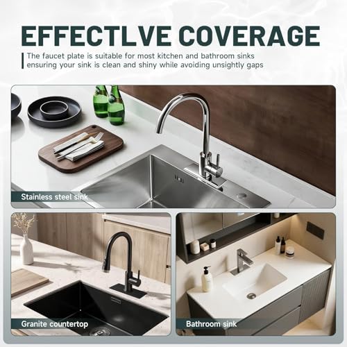 Brushed Nickel Faucet Plate, Greenspring Sink Hole Cover, Faucet Deck Plate Round 10" Bathroom or Kitchen Sink Faucet 1 or 3 Hole Cover Deck Plate - Sink Faucet Hole Cover for Vanity Sink Faucet by Greenspring - Image 7