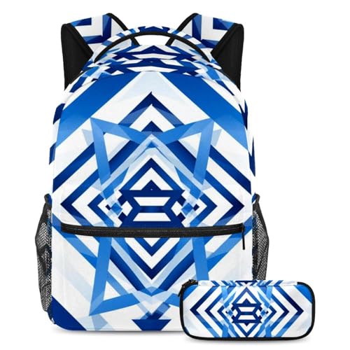 Ensemble cartable bleu avec trousse assortie et imprimé drapeau pour étudiants