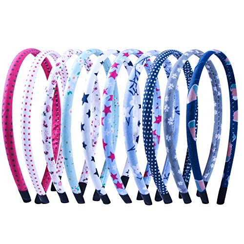 Lot De 9 Serre-Têtes Satin Couverts - Bandeaux Cheveux 3 Cm Antidérapants - Enfant/Femme - DIY Déco