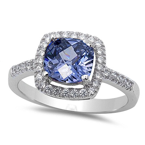 Blue Apple Co. Art Deco Cushion Cut Halo Round Cubic Zirconia Classic Style Round Wedding Engagemetn Rings For Women 925 Sterling Silver Gifts For Her