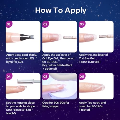 Image of modelones Cat Eye Gel Nail Polish 6 Colors Winter Black Blue Purple Glitter Gel Nail Polish Dark Blue Chameleon Sparkle Shimmer Polish with Magnet Soak Off Led Nail Art DIY Salon Gifts For Women