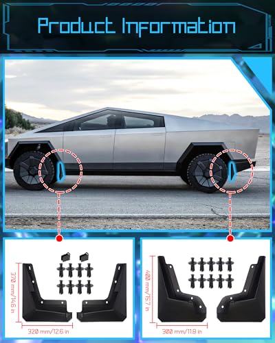 Image of Cybertruck Mud Flaps Mud Splash Guards for Tesla Cybertruck Accessories, OEM Style Mudguard Protection with Hardware, All-Weather Front and Rear Wheel Mudflaps for Cyber Truck 2024, 4 Pcs