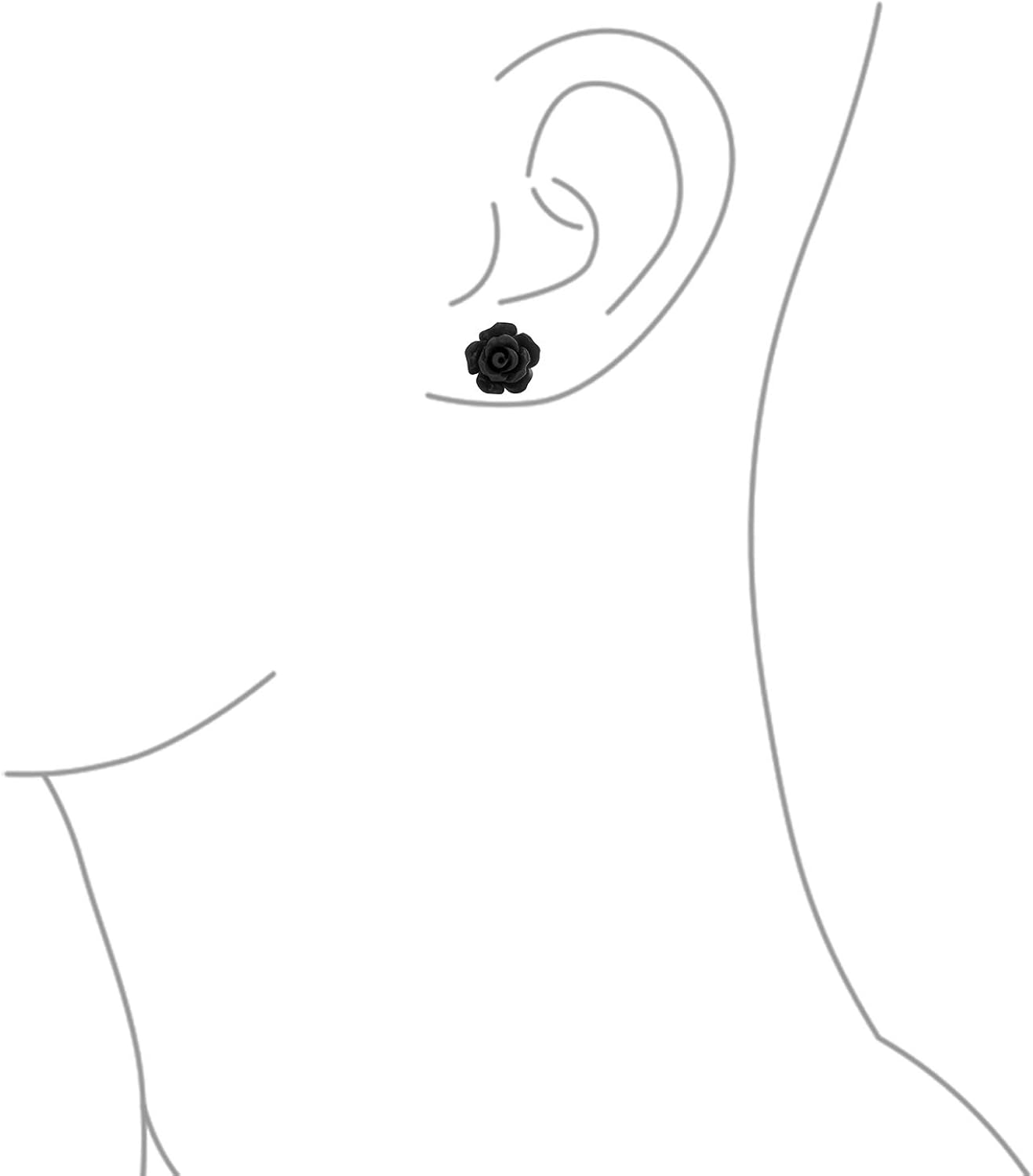 Romantic Delicate Floral 3D carved Black Rose Flower Stud Earrings For Women Teen For Mother Silver Plated Post - Image 4