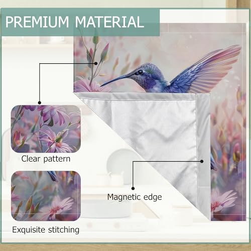 Image of Dishwasher Cover,Spring Hummingbird Reusable Dishwasher Magnet Cover,Decorative Purple Flowers Magnetic Refrigerator Cover Front Panel Cover for Kitchen Decor 23x26 Inch