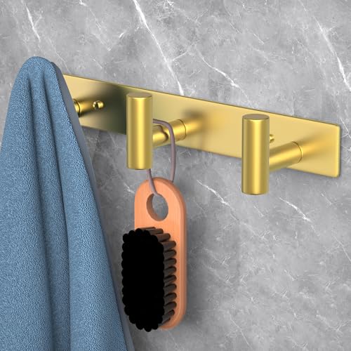 Image of PMMASTO Stainless Steel Coat Rack Wall Mounted, Heavy Duty Metal Hook Rail for Hanging Coats Hats Towels Robes Bags, Modern Wall Hooks Organizer (Gold, 3 inchT Hooks, 1PACK)