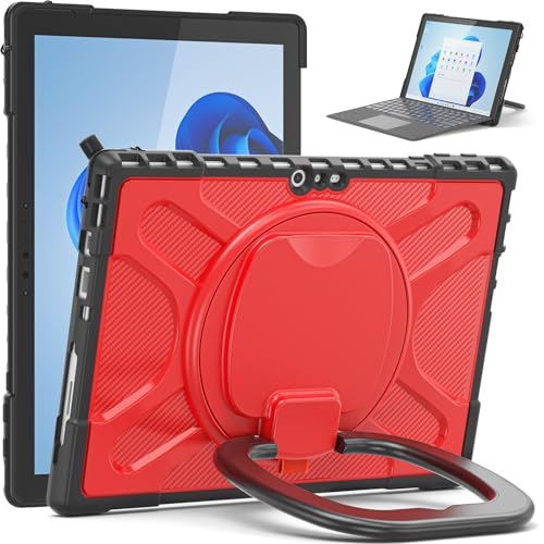 Coque rotative Surface Pro 7 antichoc rouge compatible clavier Type Cover et béquille