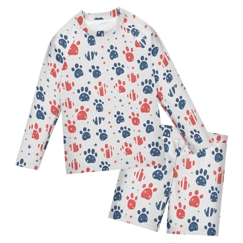 Dog Cat Claws Paw Print Baby Boys' Toddler Long Sleeved Rashguard Swim Bathing Suit Set B0404985