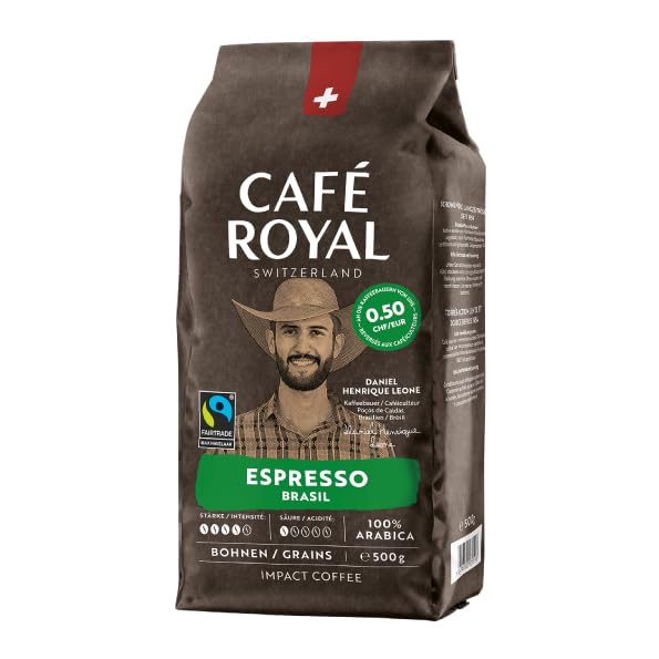 Café Royal Espresso Brasil – 100% Arabica Kaffeebohnen, kräftig-intensiv, dunkle Röstung, Stärke 4/5, Fairtrade, 500 g ganze Bohnen