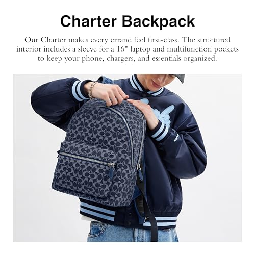 Coach Men's Charter Backpack in Signature Denim, Deep Blue, One Size2