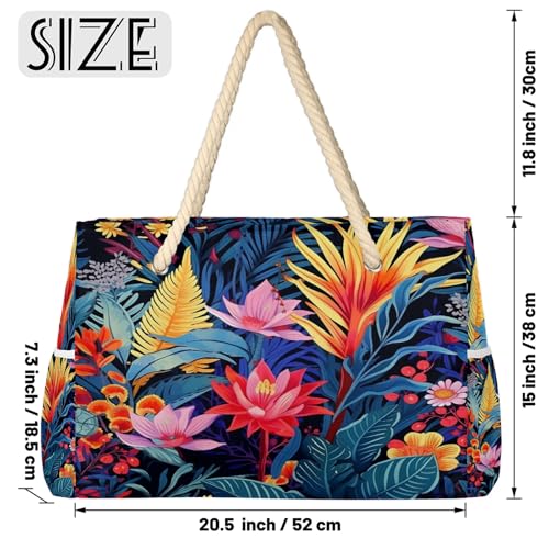 Colorful Floral Large Beach Bags for Women with Zipper Beach Tote Bag Waterproof Sandproof Gym Swim Pool Grocery Travel Bag2