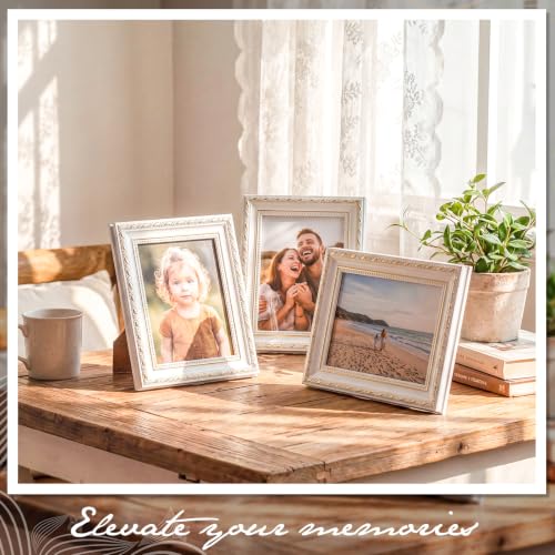 Image of 24 Pcs 5 x 7 Inch White Vintage Picture Frames Bulk | Antique Ornate Retro Baroque Photo Frames, with Backboard, for Wall Hanging Tabletop Home Decor, Wedding Christmas Display