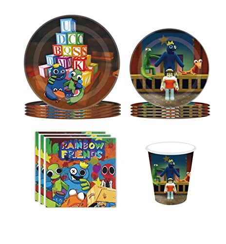 Rainbow Friends Themed Party Supplies, Rainbow Friends Birthday Decorations Include Themed Plates, Themed Paper Cups And Themed Tablecloths For Christmas And Parties