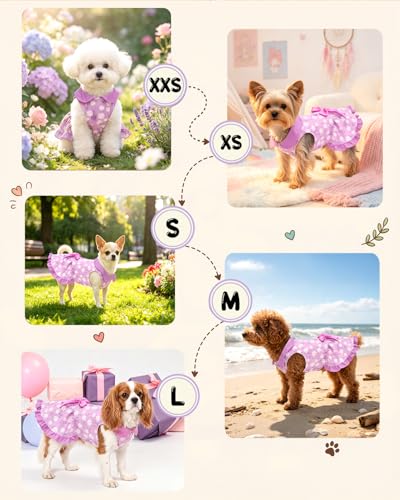 Image of CuteBone Spring Daisy Pet Dress with Peter Pan Collar - Purple Floral Pattern - Sleeveless Ruffled Skirt with Bow for Small Dogs, Cats - Casual & Garden Wear