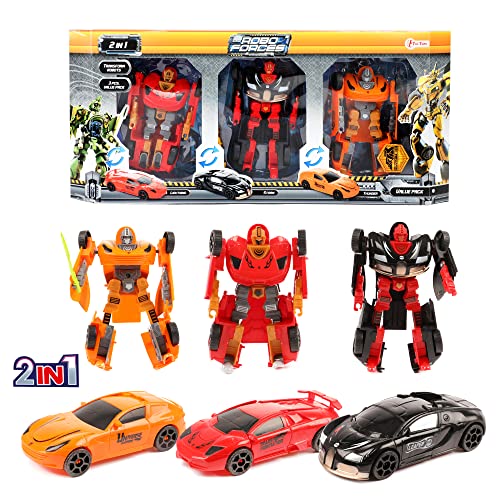 Toi-Toys Roboforces Transformers Conjunto de 3 transformadores de carros de brinquedo, figuras de jogo, figura de ação, presente para crianças a partir dos 3 anos, 20 cm
