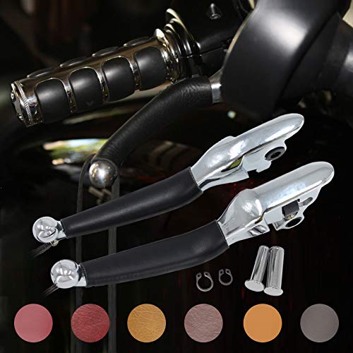 Heavy Duty Black Leather Motorcycle Brake Clutch Lever Covers for Touring Sportster Chopper Bobber Chief Classic Chieftain Universal - Thumbnail 4