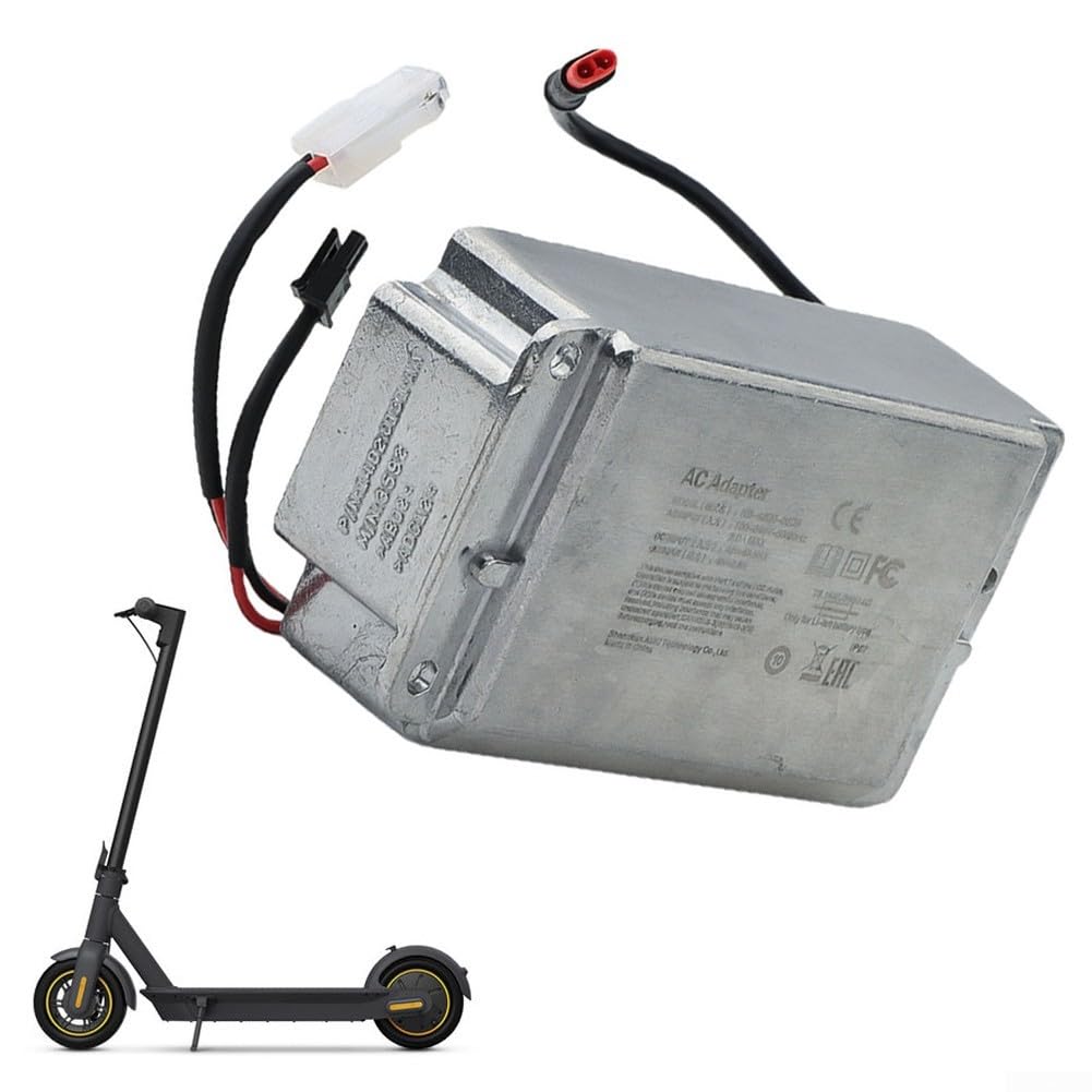 Eawfgtuw Wbudowana ładowarka do hulajnogi elektrycznej Ninebot Max G30, trwały metal, kompaktowy, lekki, łatwy montaż, szybkie ładowanie, czarny, srebrny, 13 x 8 x 5 cm, 680 g