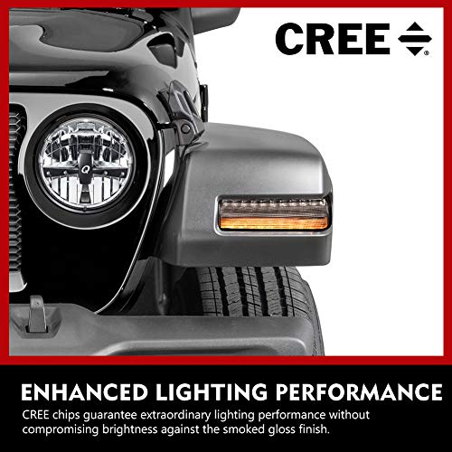 FieryRed LED Fender Lights with Sequential Turn Signal for Jeep Wrangler JL 2018-2020, Smoked LED Daytime Running Lights, Jeep Front Wheel Eyebrow Light (DOT), 1 Year Warranty - Thumbnail 2