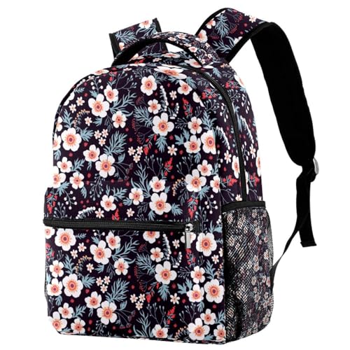 Sac à dos d'école blanc floral pour ados et voyage décontracté 40cm