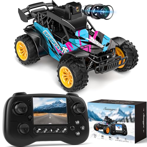 suangrc RC Truck with Camera, 2.4GHz FPV Remote Control Car with 2.4" LCD Screen, RC Car with 45° Adjustable Camera, 2 Speeds Modes, Alloy Body, Remote Control Off-Road Truck for Adults Beginners