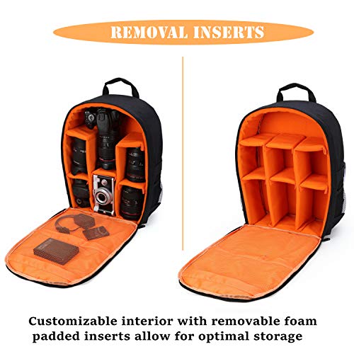 Camera Bag Camera Backpack Waterproof 16\" X 13\" X 5\" with Rain Cover for DSLR Cameras, Lens, Tripod and Accessories (Orange, Large) - Thumbnail 3