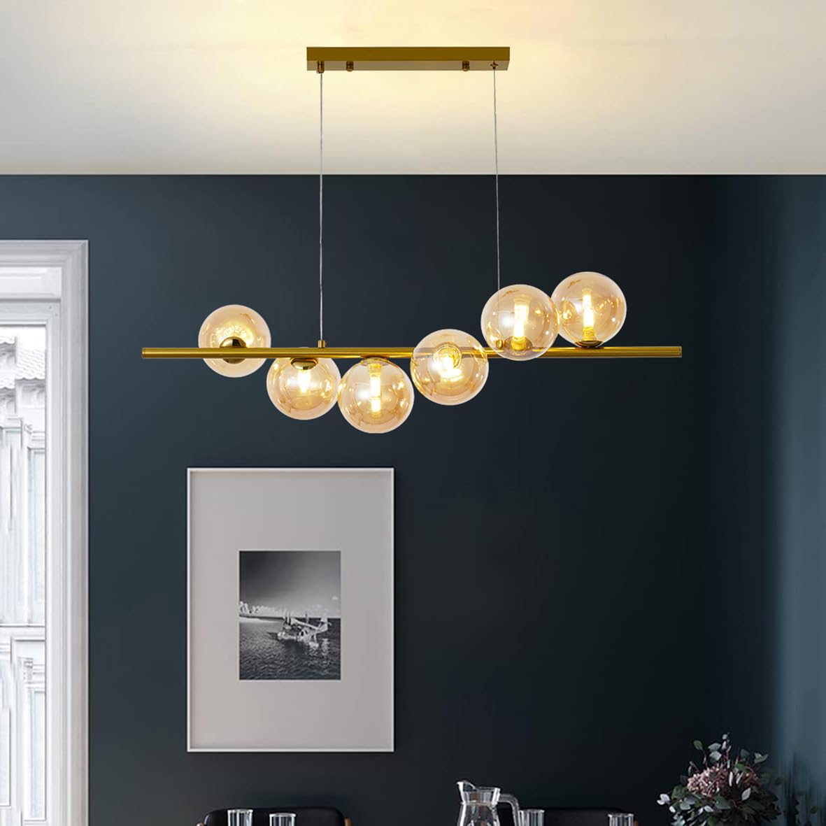 Silamp Lampadario a sospensione 6 sfere in vetro ambrato V721-AMBER