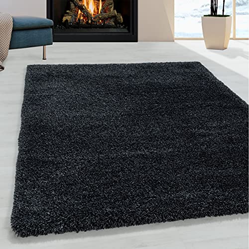 Tapis poils longs anthracite 140x200 tapis salon super doux rectangulaire