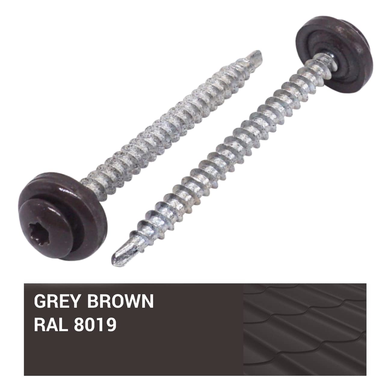 SKIR'CO (40 pcs) Metal Roofing Screws, 4.8 x 60 mm Painted Self-Drilling Screws With EPDM Washers, Torx Head (Grey Brown RAL 8019) - Image 4