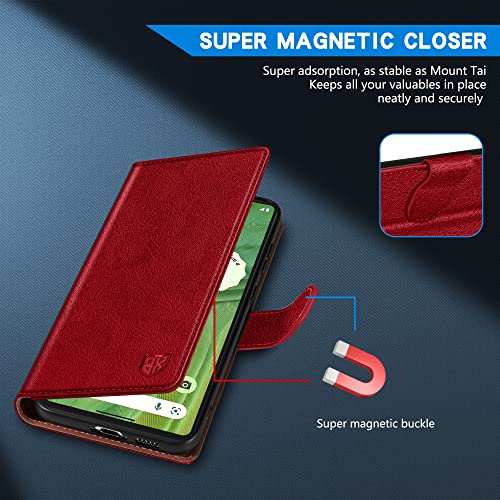 Image of ZZXX for Google Pixel 7 Wallet Case Magnetic Closure 6.3 inch,Red