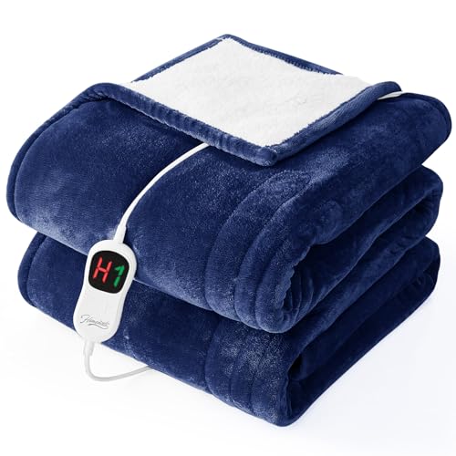 Image of Homemate Electric Heated Blanket Full - 72 inchx84 inch Heating Bed Blankets Throw with 10 Heating Levels 8 Hours Auto Off Fast Heating Over-Heated Protection Ultra Soft Warm Flannel ETL Certified Navy Blue