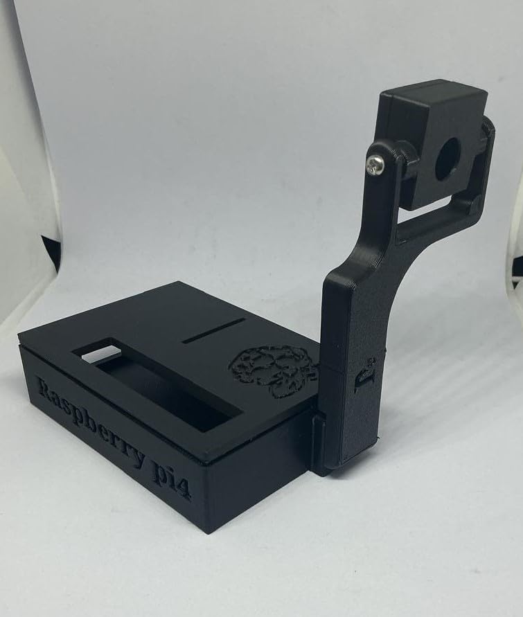 Image of Black Raspberry Pi 4 (Model B) Protective Case with Adjustable Pi Camera Mount - 3D Customized, Portable, Durable & Ventilated Enclosure for Secure Housing and Easy Access (Pack of 1)